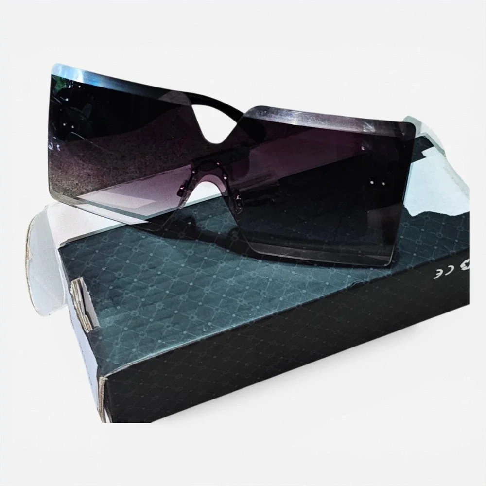 Shield Sunglasses Unisex OS Grey New Rimless Oversized Square Flat Top UV400